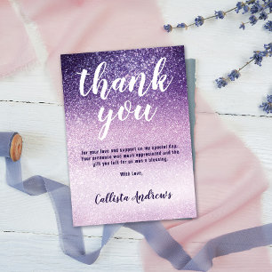 Violet Lilac Purple Triple Glitter Ombre Thank You Card