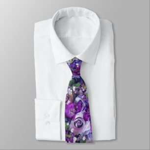 Violet Lilac Rose Flowers Garden Neck Tie