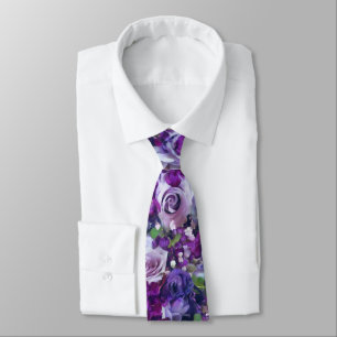 Violet Lilac Rose Flowers Garden Neck Tie