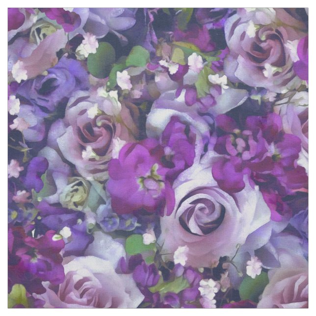 Violet Lilac Rose Flowers Garden Pattern Fabric (Swatch)