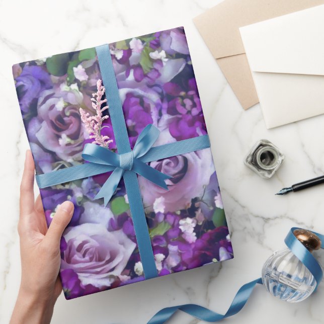 Violet Lilac Rose Flowers Garden Pattern Wrapping Paper (Gifting)