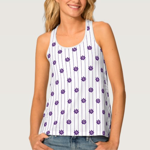 Violet Lines Botanical Indigo Flower Pattern Tank Top