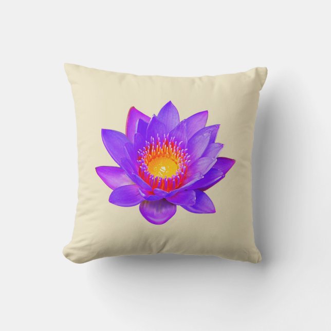 Violet Lotus Flower on Light Champagne Beige Throw Pillow (Front)
