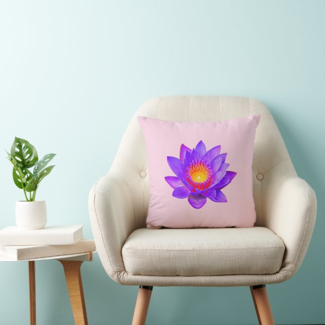 Violet Lotus Flower on Light Pink Throw Pillow (Chair)