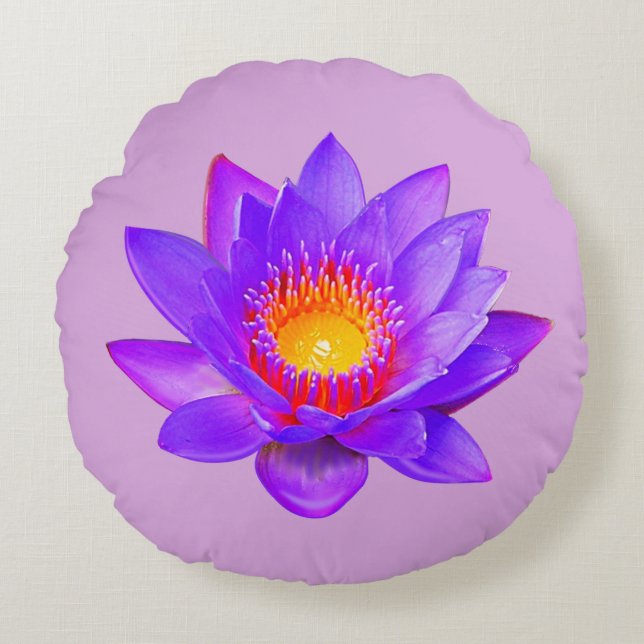 Violet Lotus Flower on Violet Round Pillow (Front)
