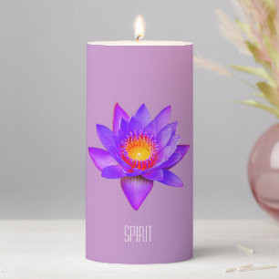 Violet Lotus Flowers on Light Violet Pillar Candle
