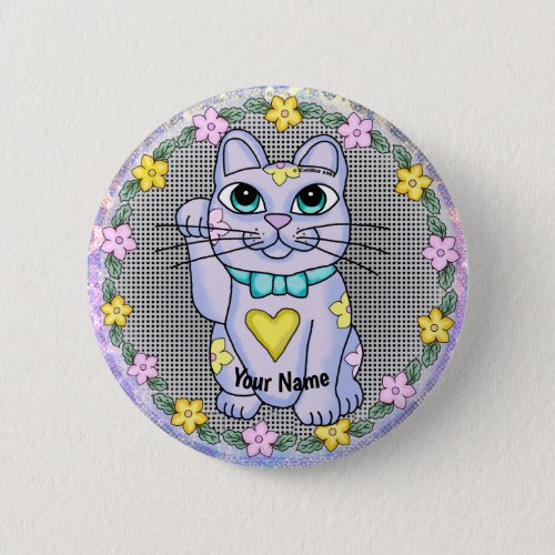 Violet Lucky Cat custom name pin
