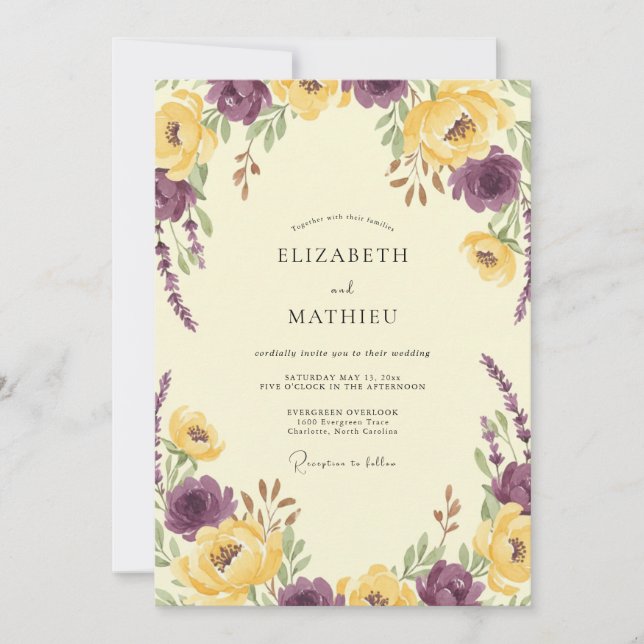 Violet Lush Botanical Wedding Invitation (Front)