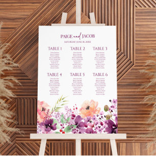 Violet Magenta Floral Small Wedding Seating Chart Foam Board
