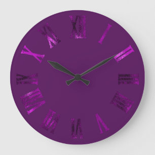 Violet Magenta Metallic Silver Roman Numbers Large Clock