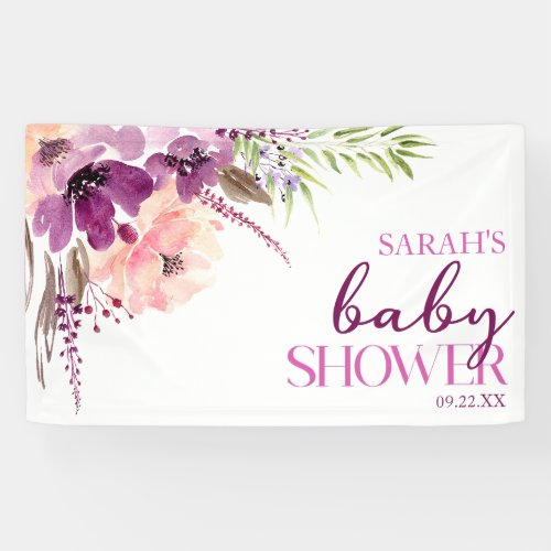 Violet Magenta Purple Floral Baby Shower Banner