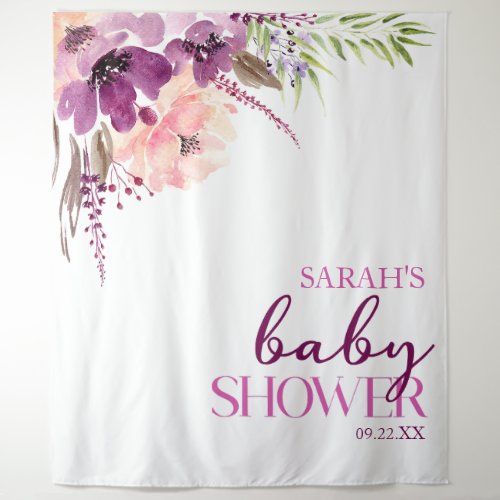 Violet Magenta Purple Floral Baby Shower Tapestry