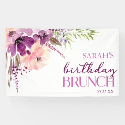 Violet Magenta Purple Floral Birthday Brunch Banner