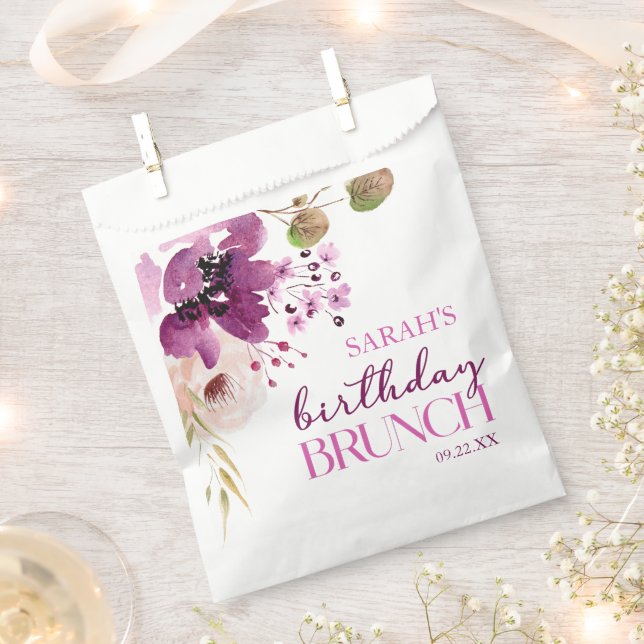 Violet Magenta Purple Floral Birthday Party Brunch Favor Bag (Clipped)