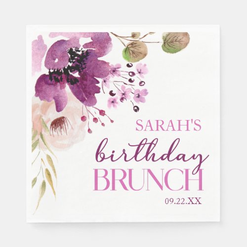 Violet Magenta Purple Floral Birthday Party Brunch Napkins