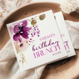 Violet Magenta Purple Floral Birthday Party Brunch Napkins