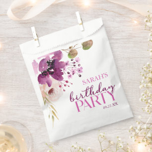 Violet Magenta Purple Floral Birthday Party Favor Bag