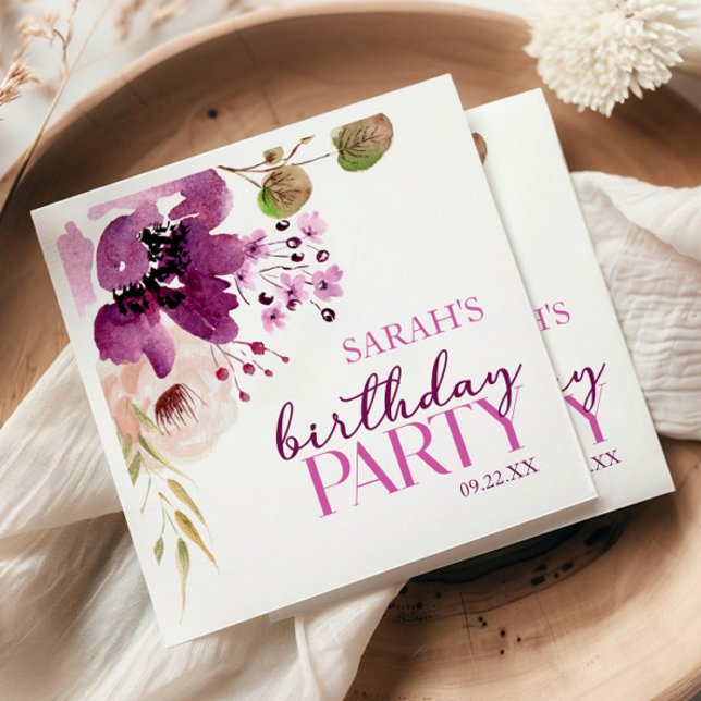 Violet Magenta Purple Floral Birthday Party Napkins (Creator Uploaded)