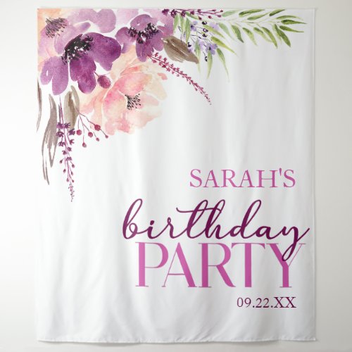 Violet Magenta Purple Floral Birthday Party Tapestry