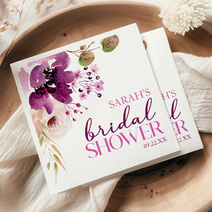 Violet Magenta Purple Floral Bridal Shower Napkins