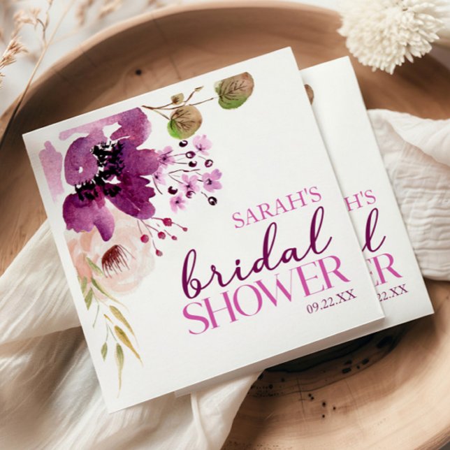 Violet Magenta Purple Floral Bridal Shower Napkins (Creator Uploaded)