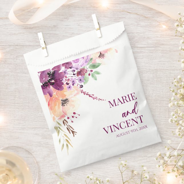 Violet Magenta Purple Floral Flower Wedding Favor Bag (Clipped)