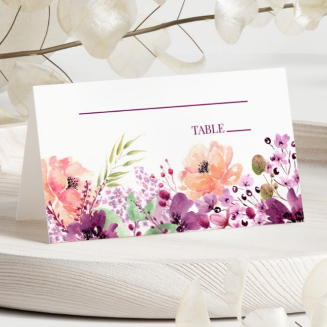 Violet Magenta Purple Floral Flowers Wedding  Place Card (Creator Uploaded)