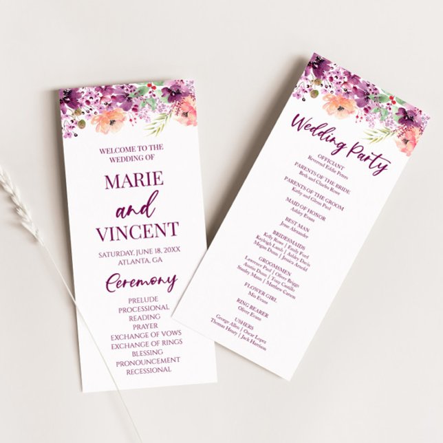 Violet Magenta Purple Floral Flowers Wedding Program (Creator Uploaded)
