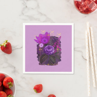 Violet Magical Floral Bouquet in Golden Frame Napkins