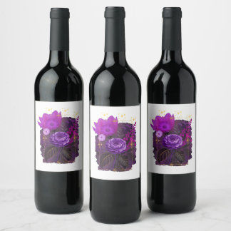 Violet Magical Floral Bouquet in Golden Frame Wine Label