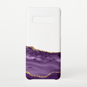 Violet Marble Agate Golden Glitter Accents Samsung Galaxy S10 Case
