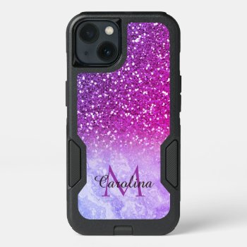 Violet Marble And Purple Glitter  Girly Iphone 13 Case by CoolestPhoneCases at Zazzle