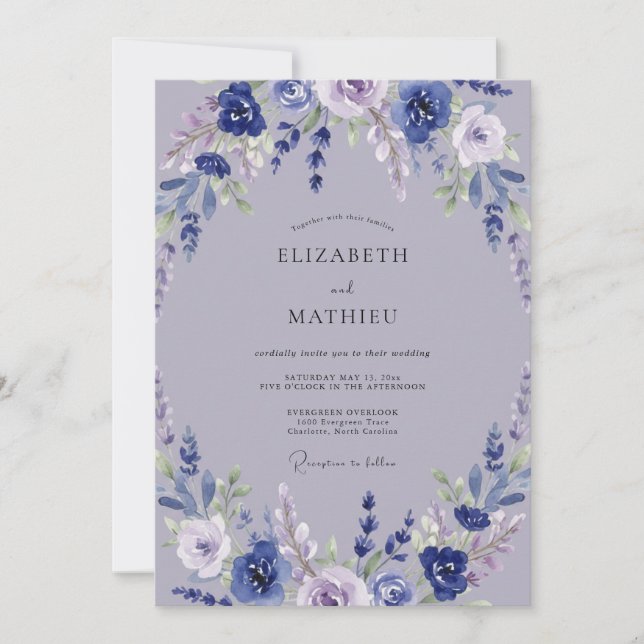 Violet Mauve Petal Wedding Invitation (Front)