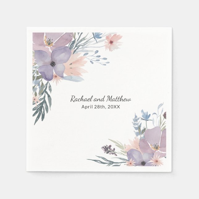 Violet Meadow Floral Wildflowers Wedding Napkins (Front)
