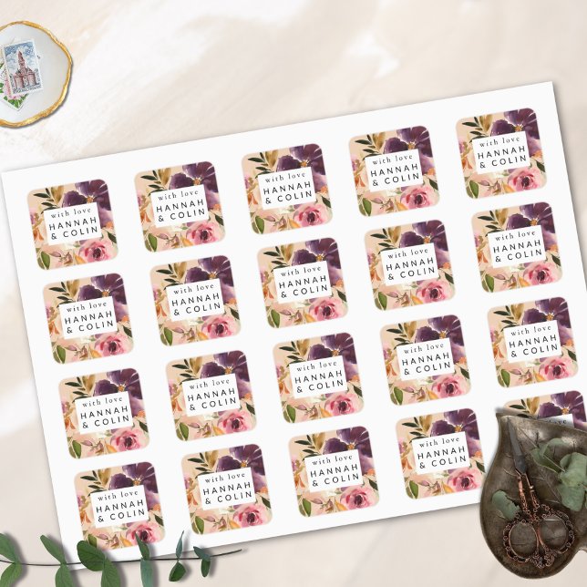 Violet Meadows Modern Fall Floral Square Sticker (Creator Uploaded)