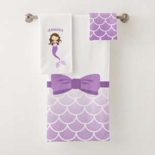 Violet Mermaid Personalized Bath Towel Set