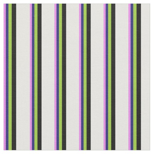 Violet, Midnight Blue, Green, Black & White Lines Fabric
