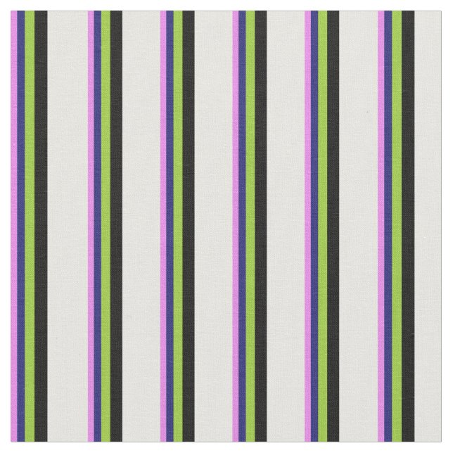 Violet, Midnight Blue, Green, Black & White Lines Fabric (Close Up)
