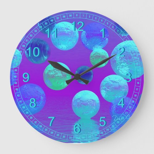 Violet Mist - Abstract Cyan and Purple Light Large Clock