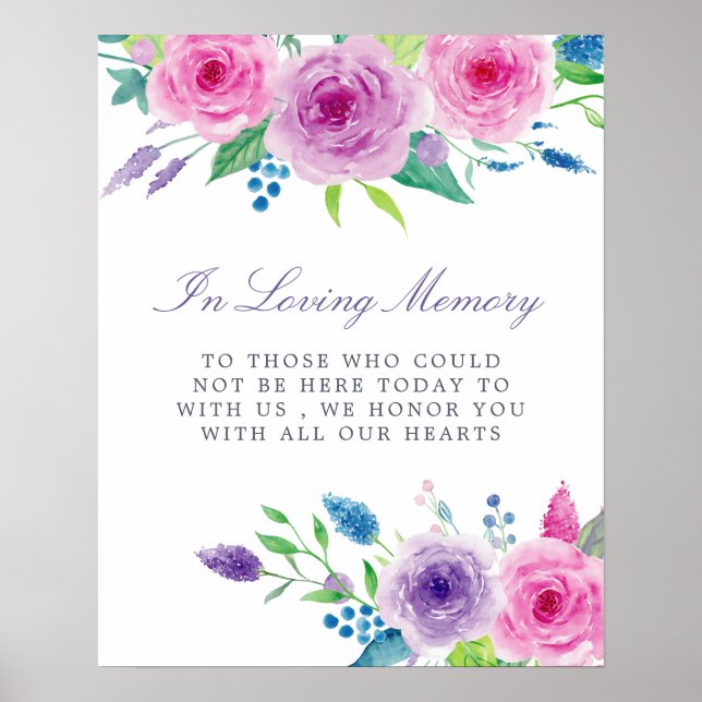 Violet Mix Watercolor Floral Wedding Memorial Sign (Front)