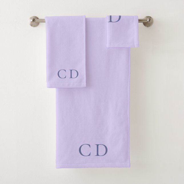 Violet monogram initials minimalist bath towel set (Insitu)