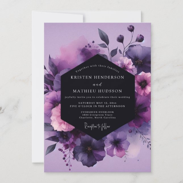 Violet Moody Anemone Wedding Invitation (Front)