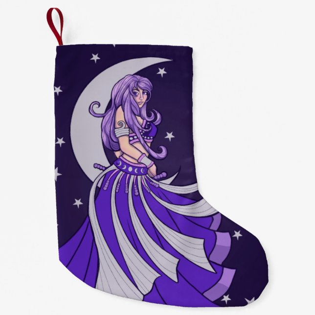 Violet Moon Goddess Belly Dancer Purple Art Small Christmas Stocking (Front)