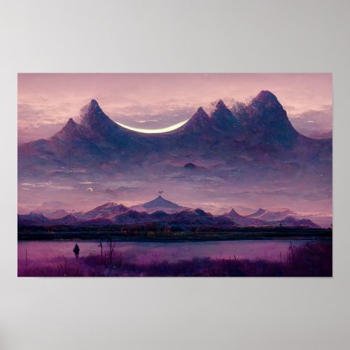 Violet Mountain Landscape Painting Poster