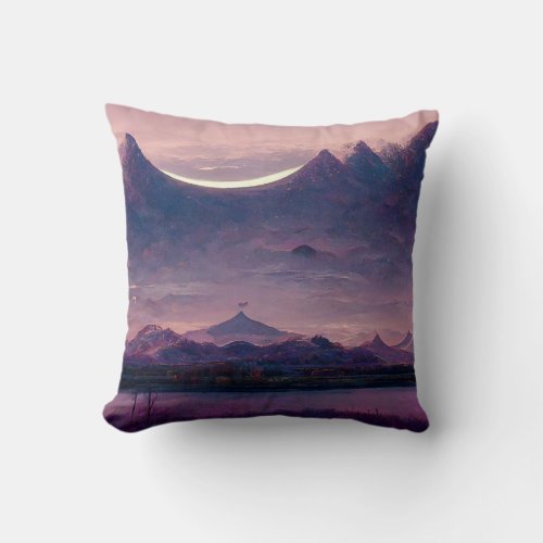 Violet Mountain Landscape Painting Throw Pillow