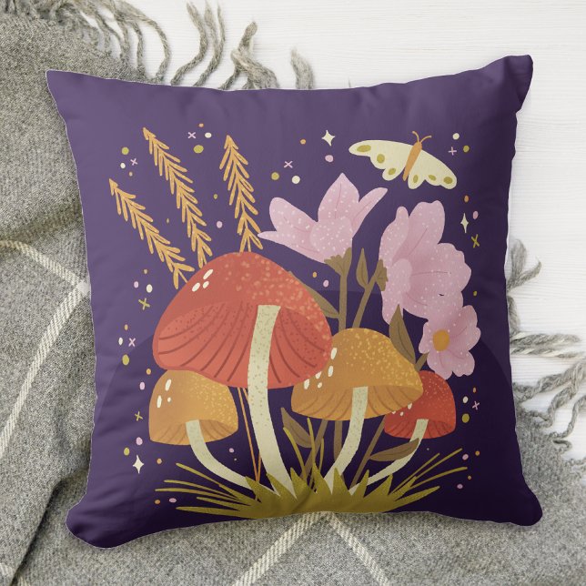 Violet Mushroom Floral Throw Pillow (Creator Uploaded)