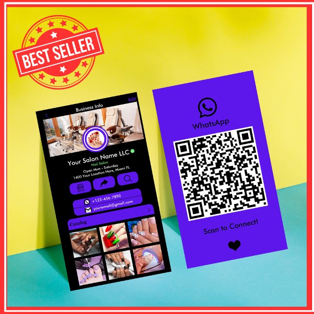 Violet Nail Salon WhatsApp Social Media QR Code Business Card (Creator Uploaded)