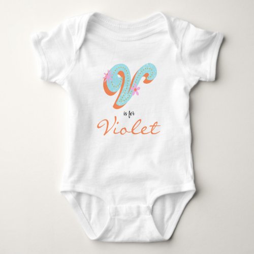 Violet name Reveal Floral Letter V Girl Flower Baby Bodysuit