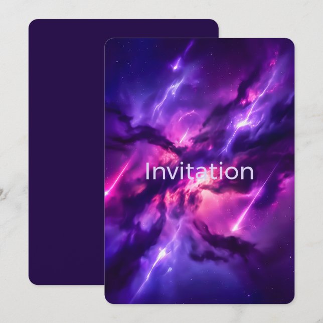 Violet Neon Cosmic Void Invitation (Front/Back)
