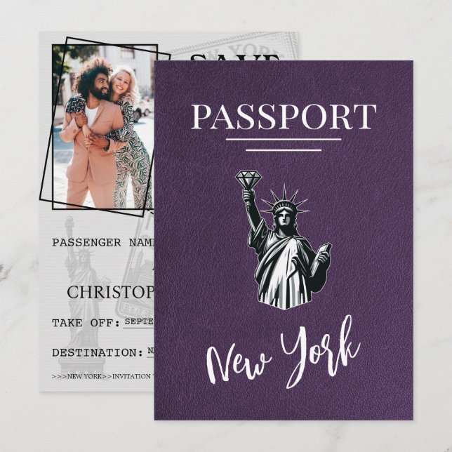 Violet New York City Passport Save The Date (Front/Back)